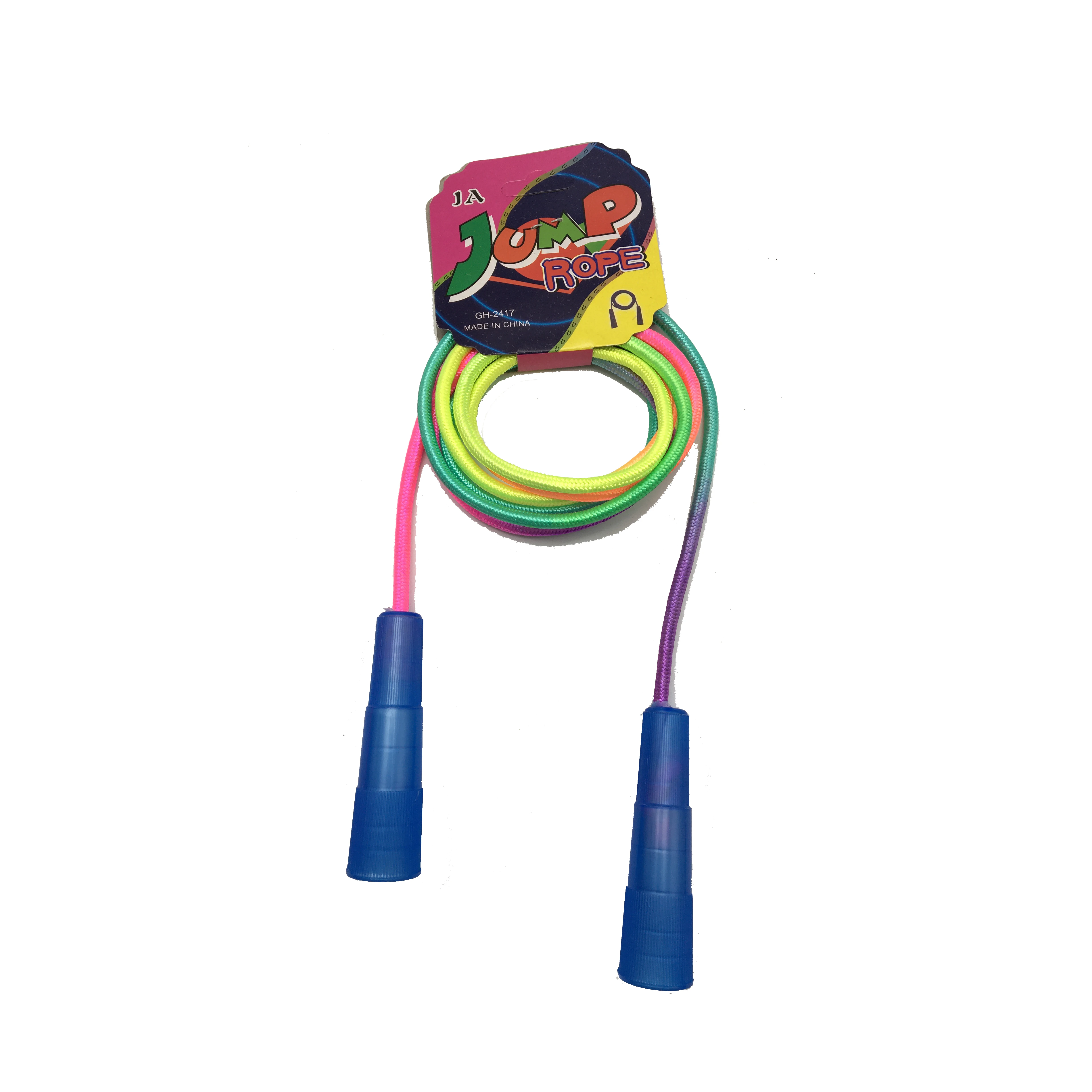 C09201 Adjustable Toddler nylon Skipping Rope Plastic Handle Rainbow Jumping Rope for Girls Outdoor Fun, School Sport, Party