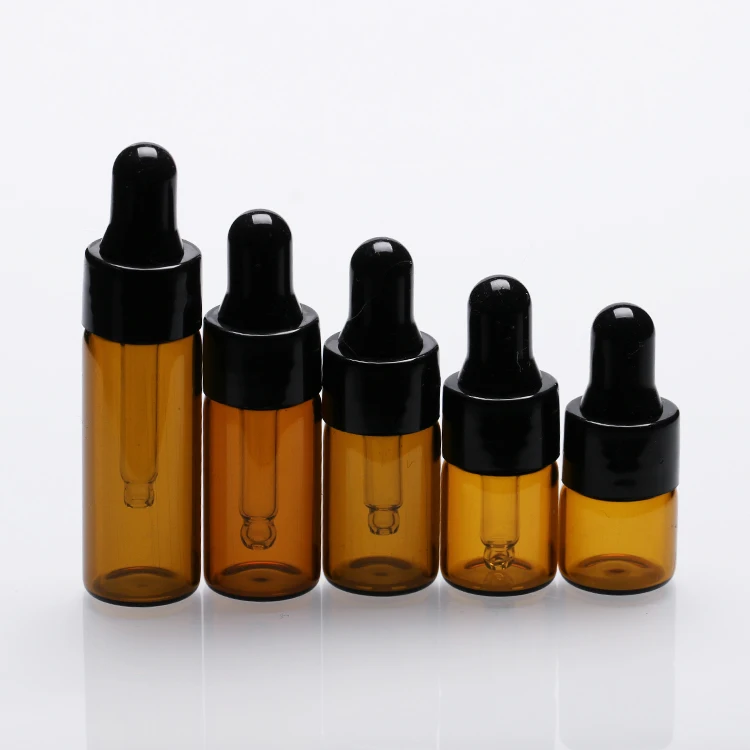 1ml 2ml 3ml 4ml 5ml essential oil serum flat shoulder frosted transparent amber dropper bottle with pipette