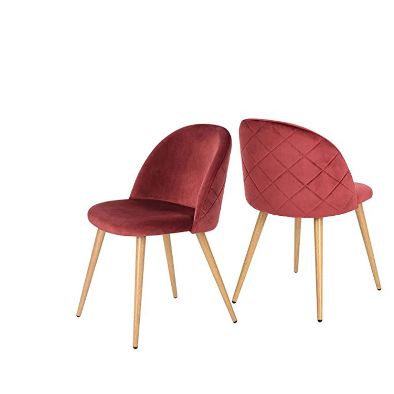 Modern blue Velvet wooden effect transfer dining chair with metal legs