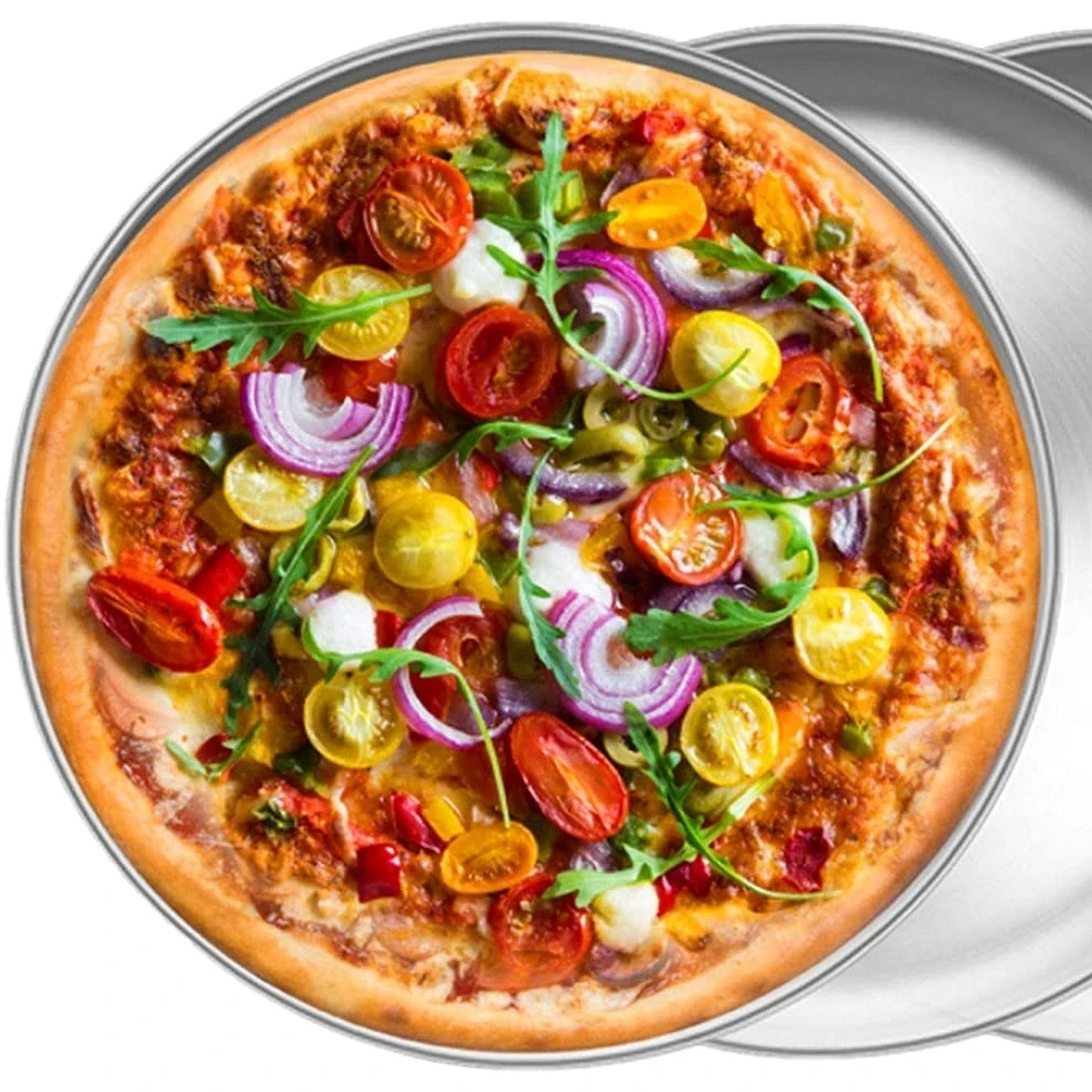 MD Stainless Steel Round Pizza Pans Silver Gold 10 inch OEM logo Roast Baking Pan
