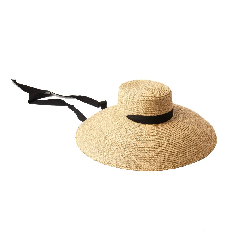 Vacation Travels Holiday Oceanside Beach Handmade Sombrero Femme Straw Hat Natural Big Brim Elegant Wheat Straw Hat