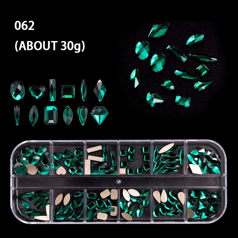 
Factory Direct Supplier Flat Bottom Glass Nail Art Crystal Size Accessories DIY Nail Designs Rhinestone Boxes 