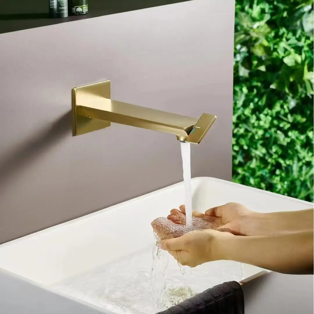New Design Wall Mounted Brass Single Hole Lavatory Tap Hot and Cold Water Mixer Concealed Wash Basin Faucet Bathroom Faucet