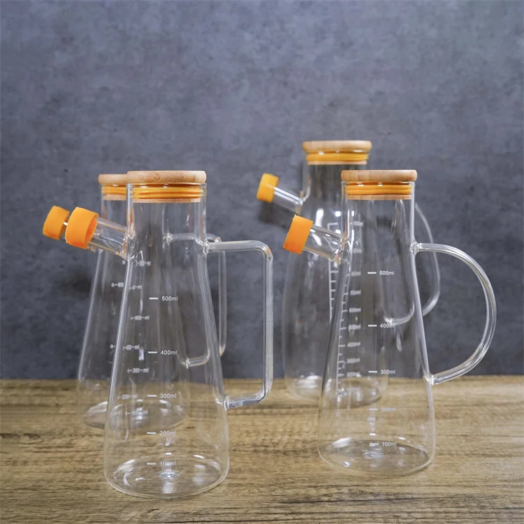 500ml 650ml 1000ml Borosilicate Glass Cooking Oil bottle/Jug with bamboo lid