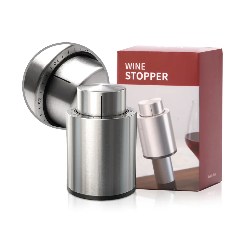Portable Stainless Steel Reusable Wine Preserver Wine Saver Time Scale Record Vacuum Pump Wine Stopper