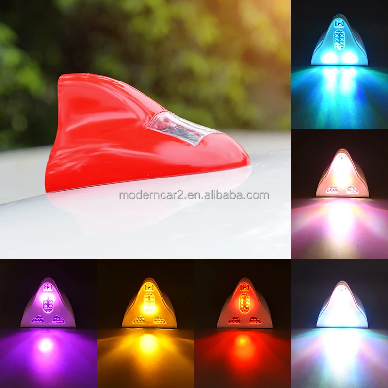 Car Solar LED Anti Collision Light Warning Lights Universal Shark Fin Antenna Light Automobile Modeling Decorating Accessories