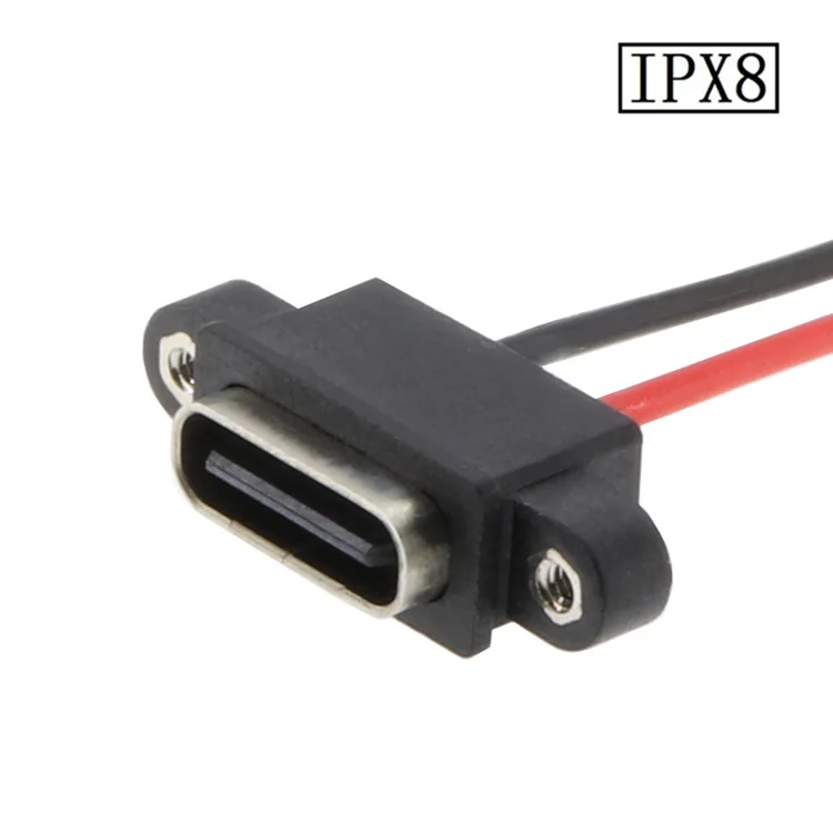 Take line 2 pin  Waterproof Type-C socket Jack  Straight lock type with nut  Wire needs to be customized  Waterproof grade IPX8