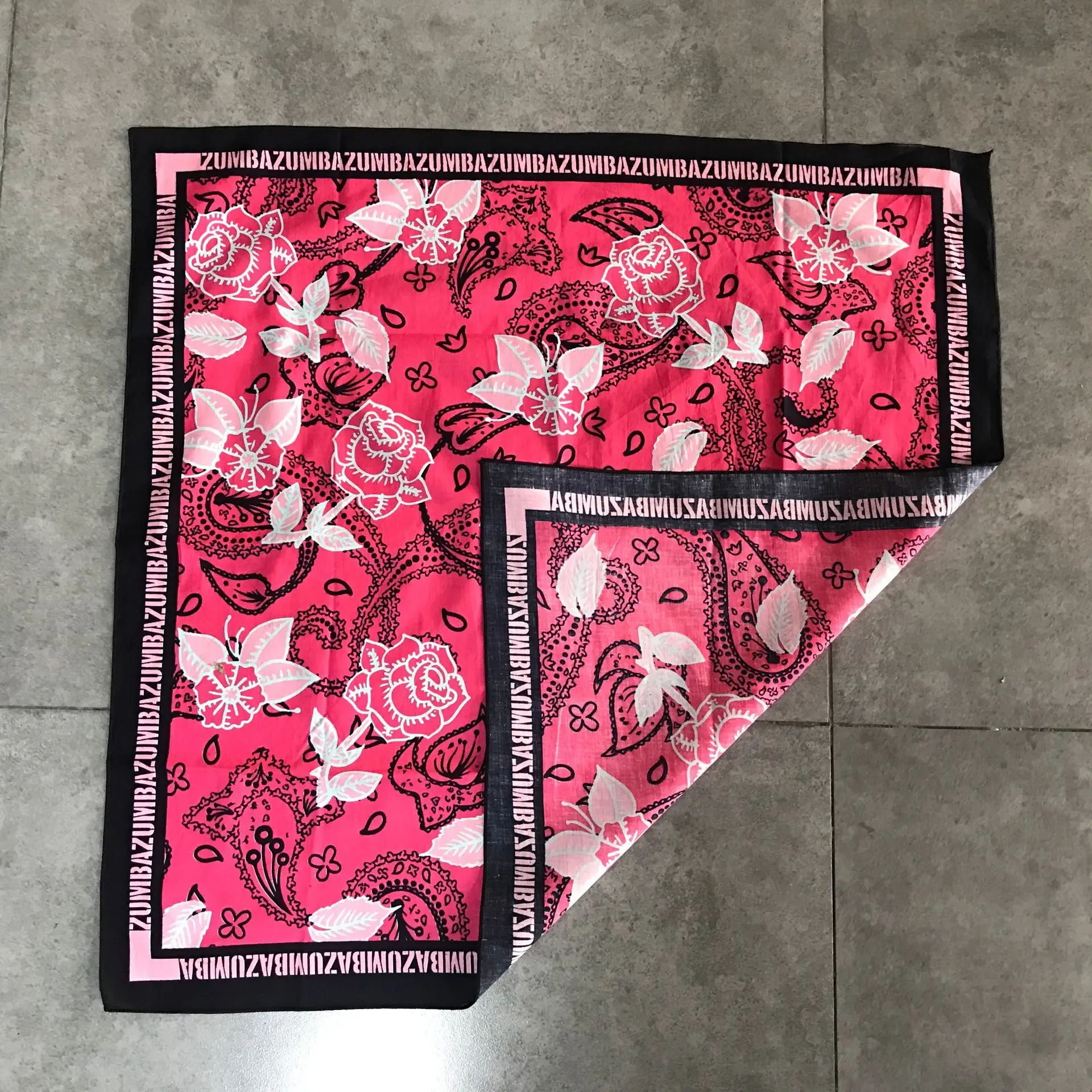 Cotton bandana with floral print, extra large square, size 28x28, 32s, quality standard, custom made