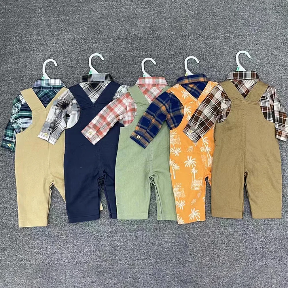 Hot Sales New Born Clothes Sets For Baby Boy 0-3 Months Babies Long Sleeves Polo Boys Shirt Rompers +Overall 2pcs Sets