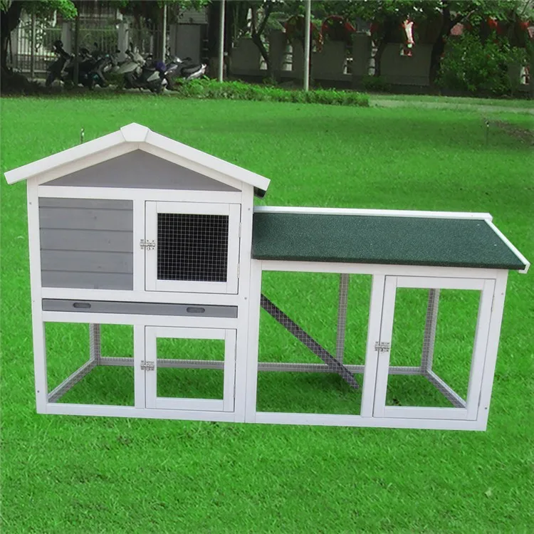 Eco Friendly Wooden Rabbit Hutch With Wire Design Two Store Large Bunny Pet Houses Cages Wholesale Cat Rabbit Cages