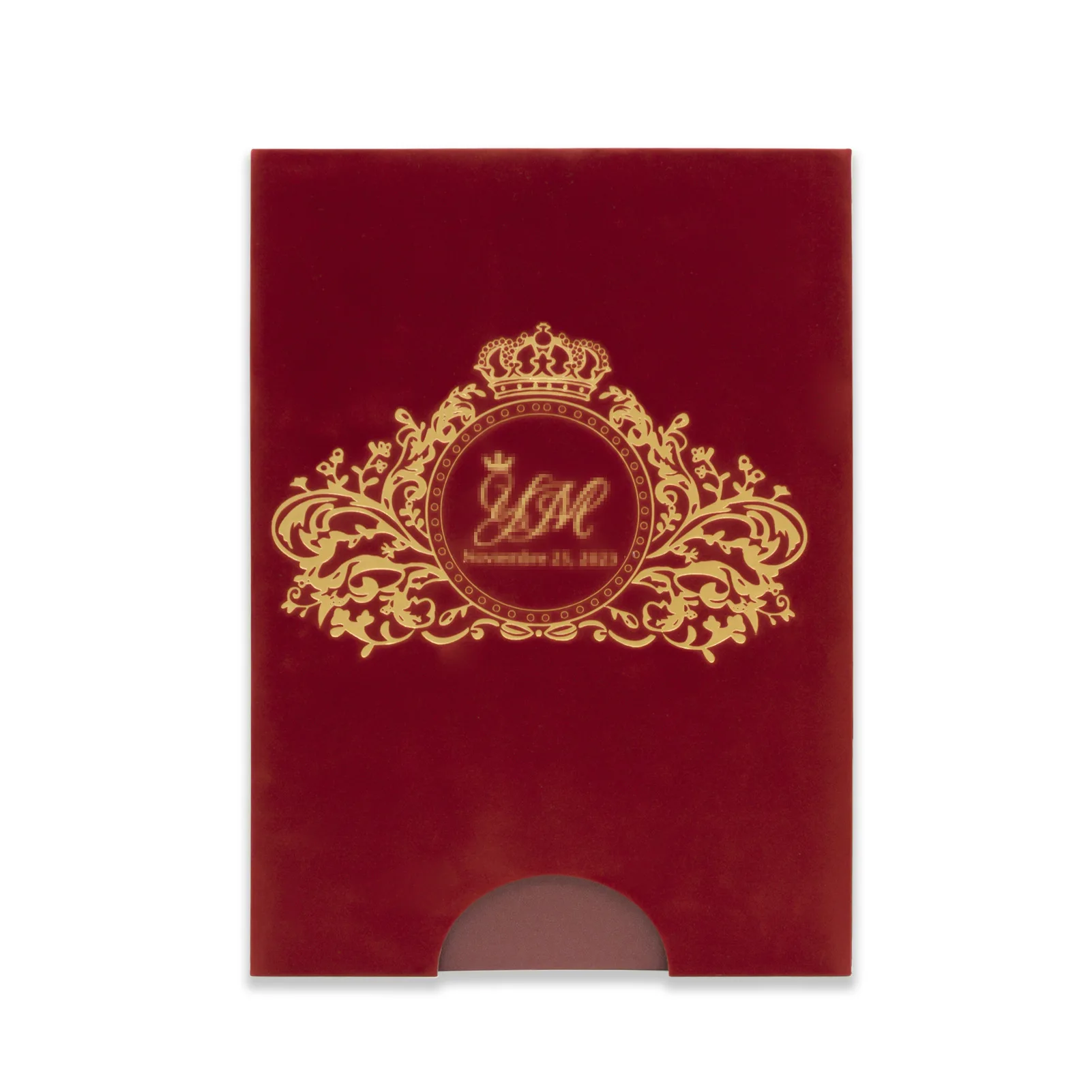 Free Sample Create Invitation Cards Burgundy Sleeve Design Velvet Wedding Invites with Tassel