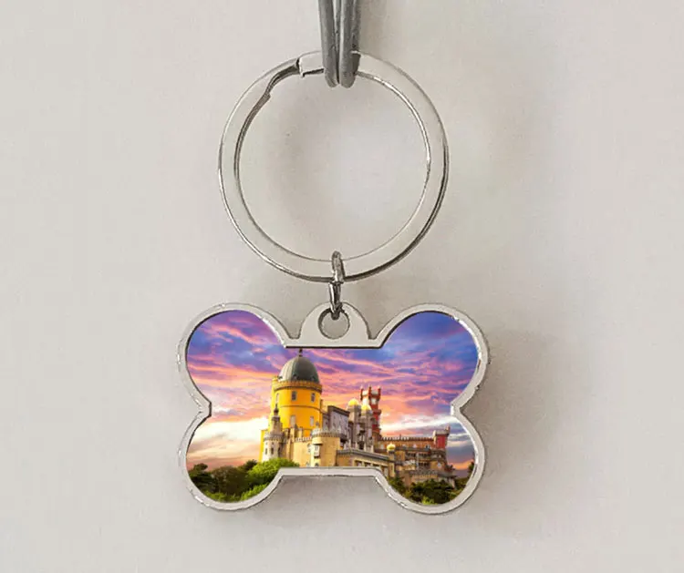 Double sided printing zinc alloy Pendant Blank Keychain Metal Bone Sublimation Dog tag keychain