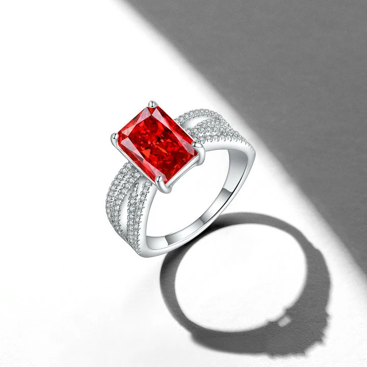 Fashion Silver Jewelry Women Rhodium Ruby Red CZ Plated Finger Twist Band Minimalist Style Silver Engagement Rings for Women