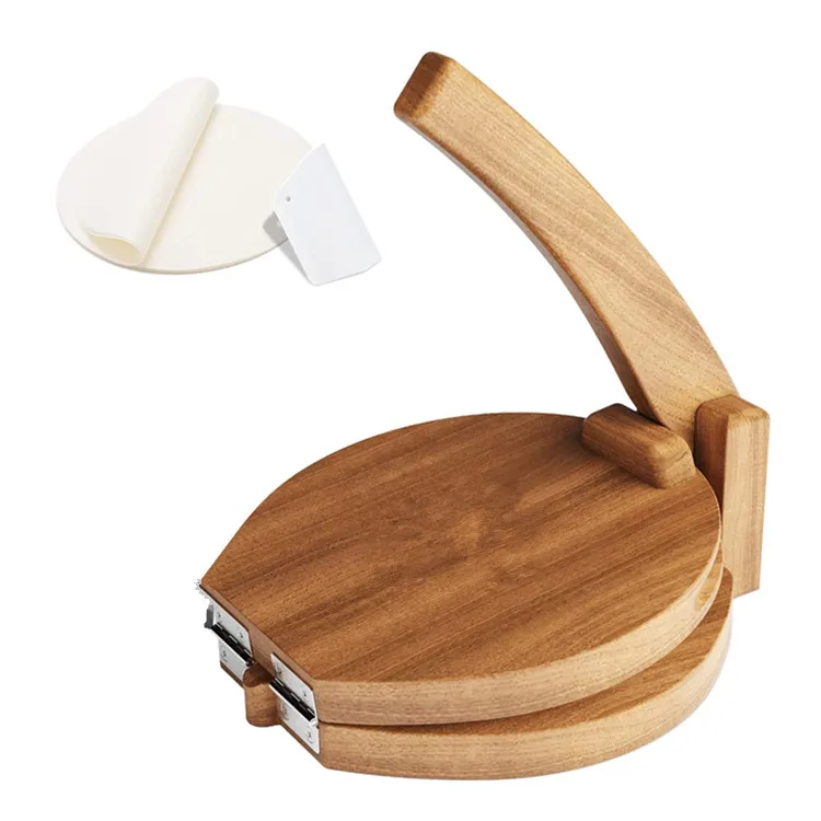 Homemade Mexican Tortillera Dumpling Wrapper Presser Food Grade Dough Cutter Large Round Acacia Wooden Tortilla Press
