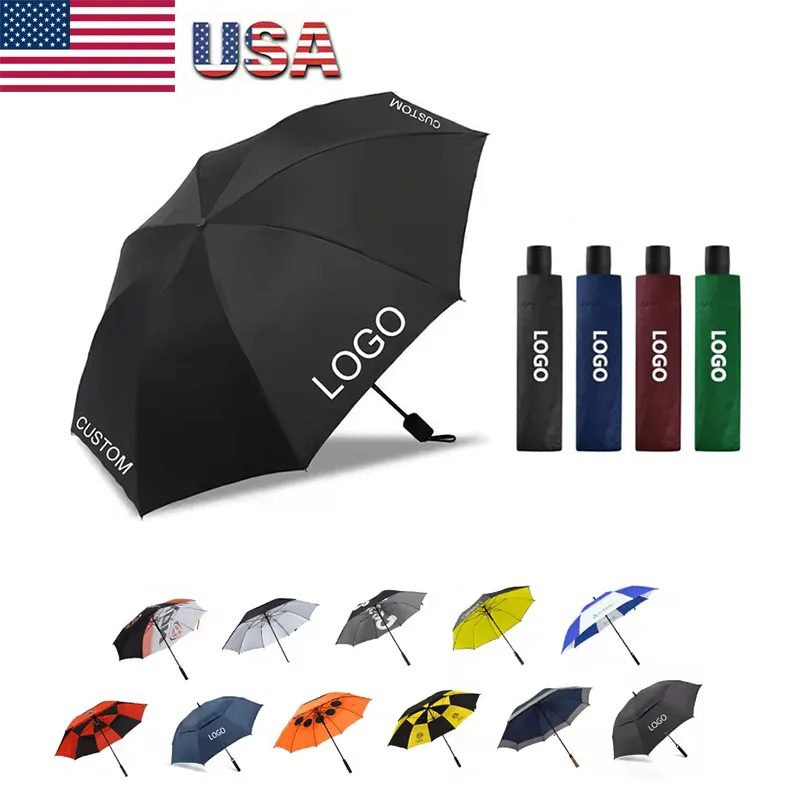 Fashionable Anti Wind 8 Ribs Automatic open compact custom print logo single Canopy Three Folding Umbrella with logo