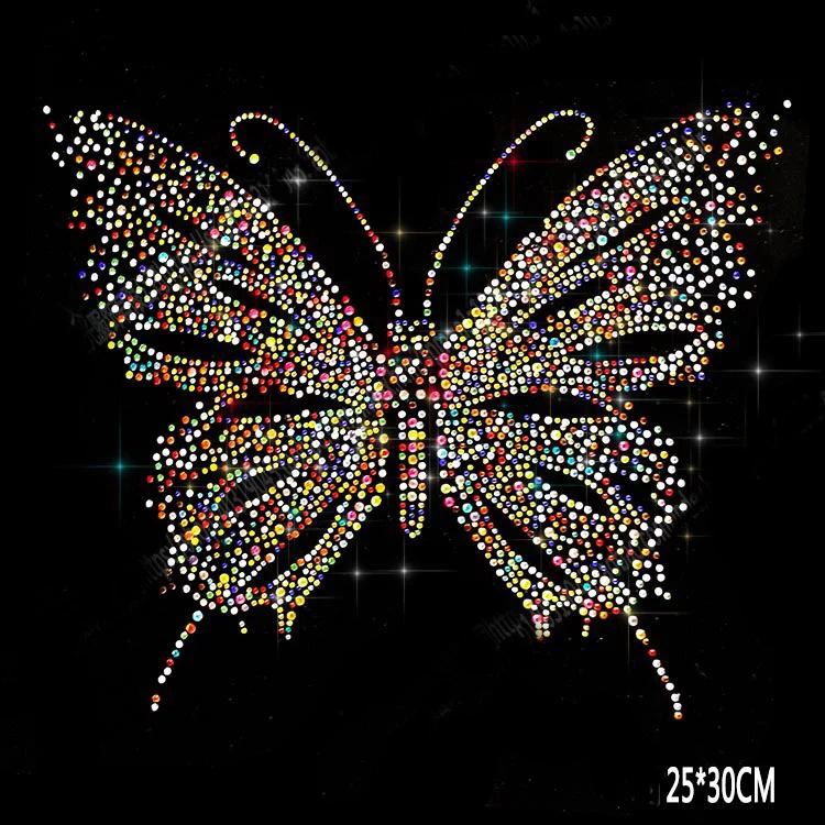 Custom wholesale fashion butterfly tiger animal design large iron on rhinestone transfer for t shirts