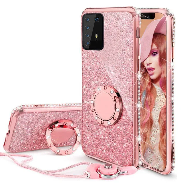 Bling Bling Glitter Diamond Case For Huawei P20 P30 P40 Mate 20 30 Pro Lite Phone Case With Ring Holder Mobile Phone Accessories