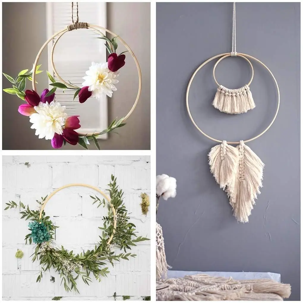 Large Wreath Craft Rings Circles Macrame Hoops Diy Dream Catcher, Wedding Decor, Wall Hanging Crafts Wooden Bamboo Floral Hoop
