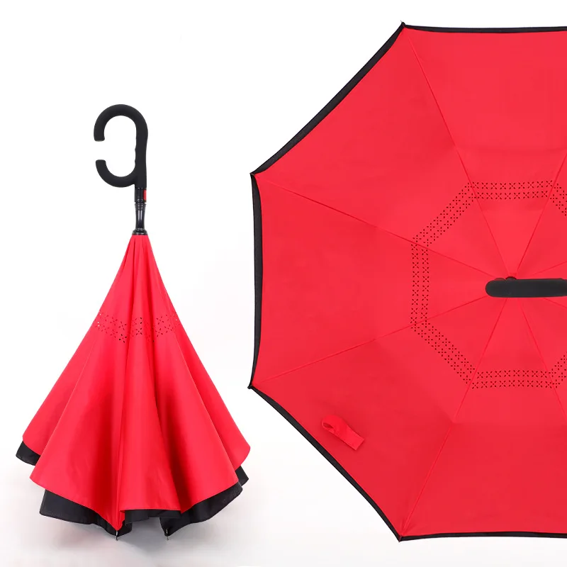 FINE OCEAN Fashion Popular Double Layer Inside Out Reverse C Shape Handle Inverted Umbrella With Logo Printing