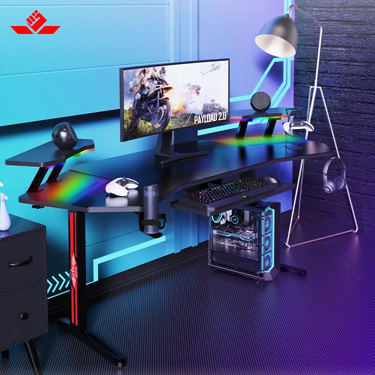 Большой настольный игровой стол 70 дюймов со светодиодной RGB подсветкой компьютерный угловой черный