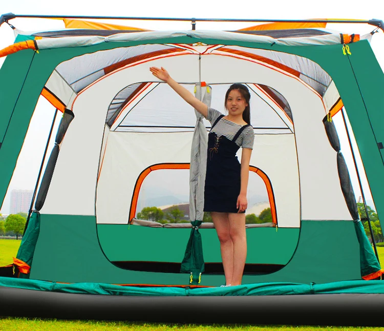 Spacious 6+ Person Waterproof Oxford Tent with Double Layers Two Bedrooms Structure Fiberglass Poles for Family Camping Hiking