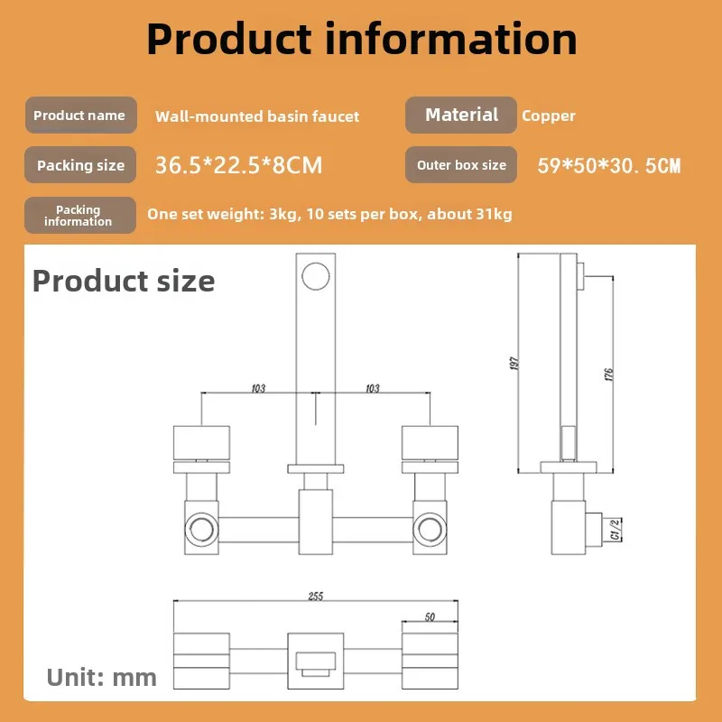 Modern Design Modern Brass Bathroom Faucet Set Wall-Mounted Bathroom Faucet Hot Cold Concealed with Ceramic Cartridge