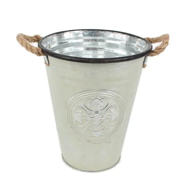 galvanized Metal pot Home Decoration galvanized French Flower Buckets Metal Floral French style planter basket