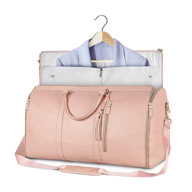 Travel Waterproof Large Hanging Suit Duffle Bag with Shoe Pocket Carry On Garment Bag Large PU Leather Garment Bags for Women