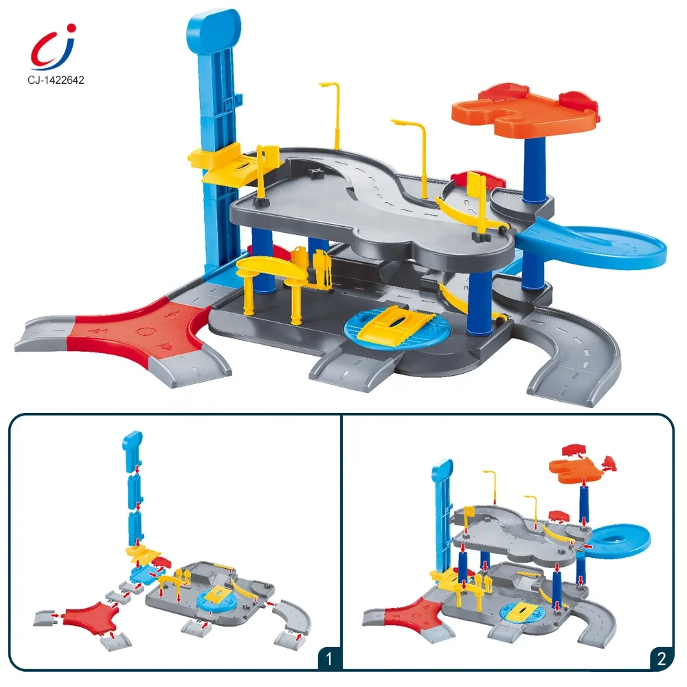 Educational interactive children floor car parking lot garage toy play set alloy track city building parking lot toys