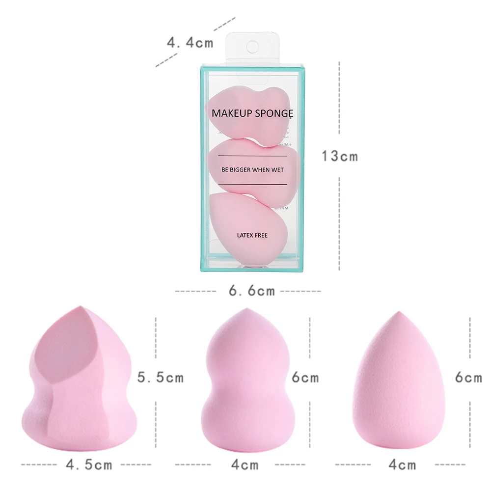 Valentine 3pcs Professional colorful Makeup Sponge wet&dry use Pink Egg Shape Latex Free get bigger Beauty Makeup Blender Set