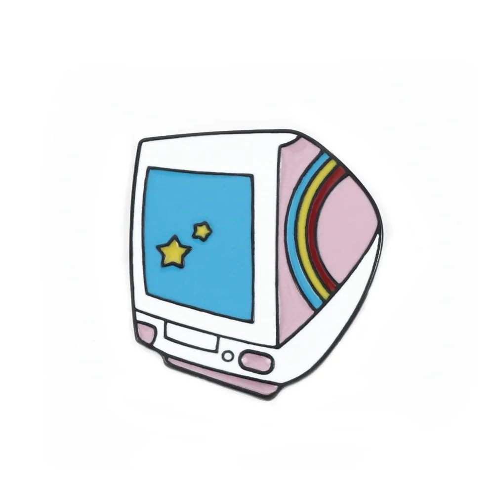 Creative Pink Ornament Cartoon Retro Electric Brooch Computer Monitor Handle Metal Enamel Lapel Pin