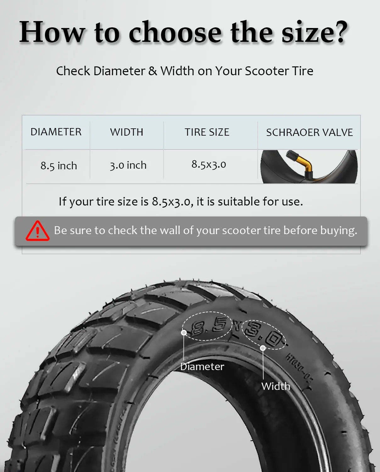 8.5x3.0 Inch Scooter Outer Tire Widened Tread Off-road Tires Shockproof Design for M365 Pro Scooter 8.5 Inch Widen Thicken Tyre