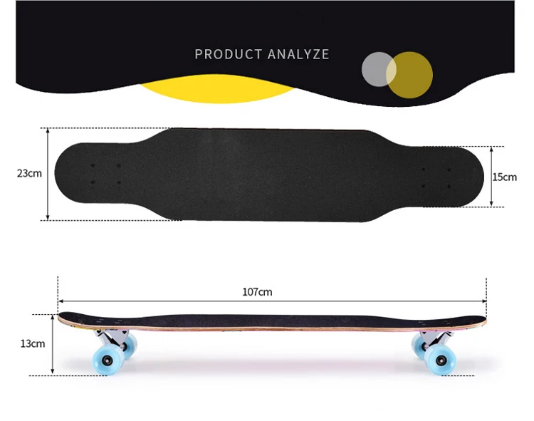 Hot selling long maple skateboarding deck  in stock 4pcs/carton led wheels skateboard