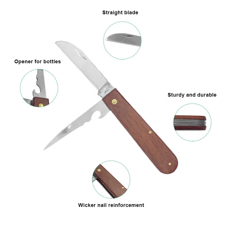 Custom Double Blade Gardening grafting Knife Wooden Handle Cutter Knife Budding Agriculture Folding Knife