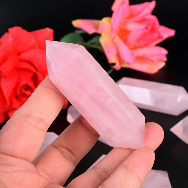Wholesale High Quality Rose Quartz Natural Rose Quartz Double Terminated Rose Quartz Double Points Wand