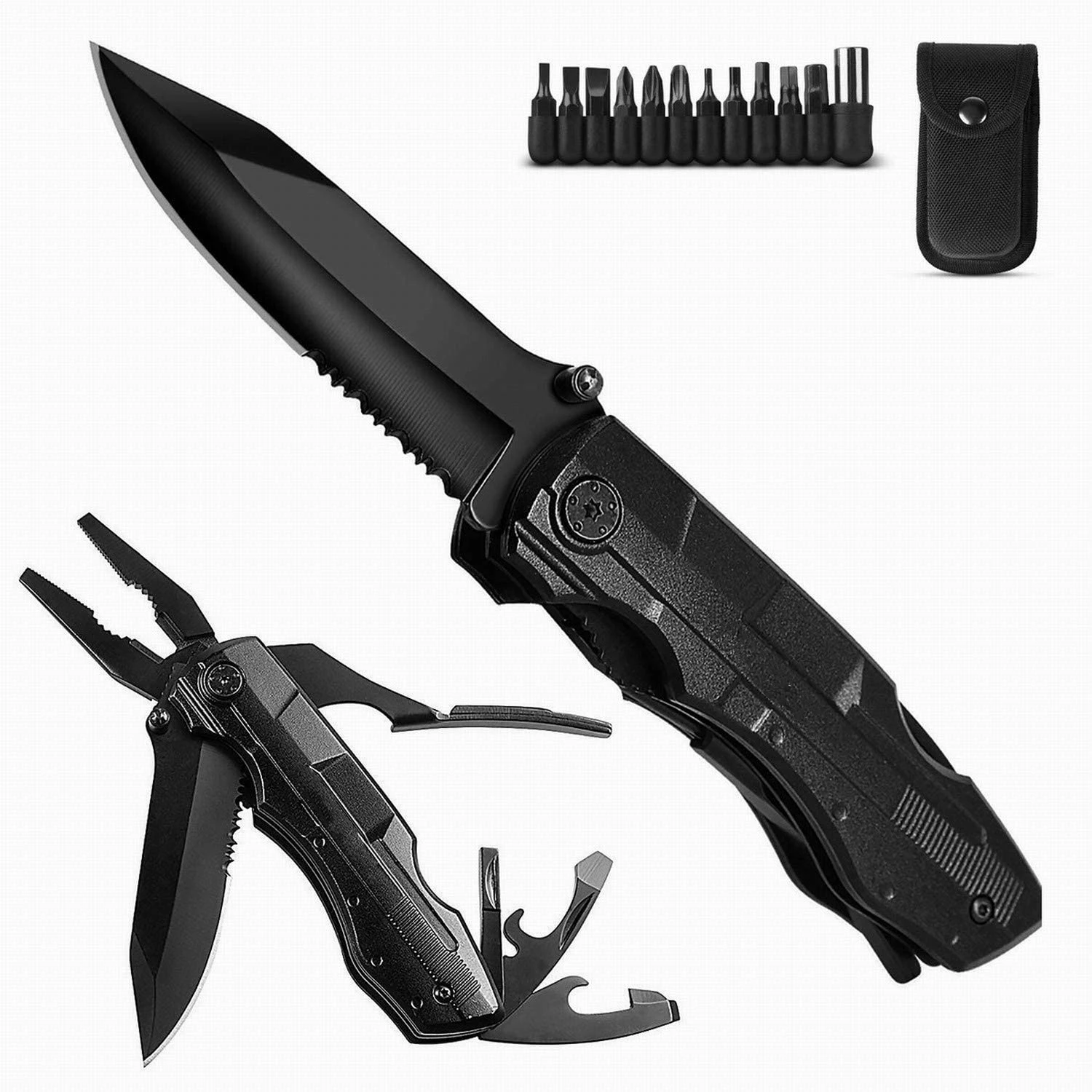 Pocket Knife,Multitool Tactical Knife with Blade,Saw, Plier, Screwdriver, Bottle Opener, Built for Camping,Emergency,Outdoor