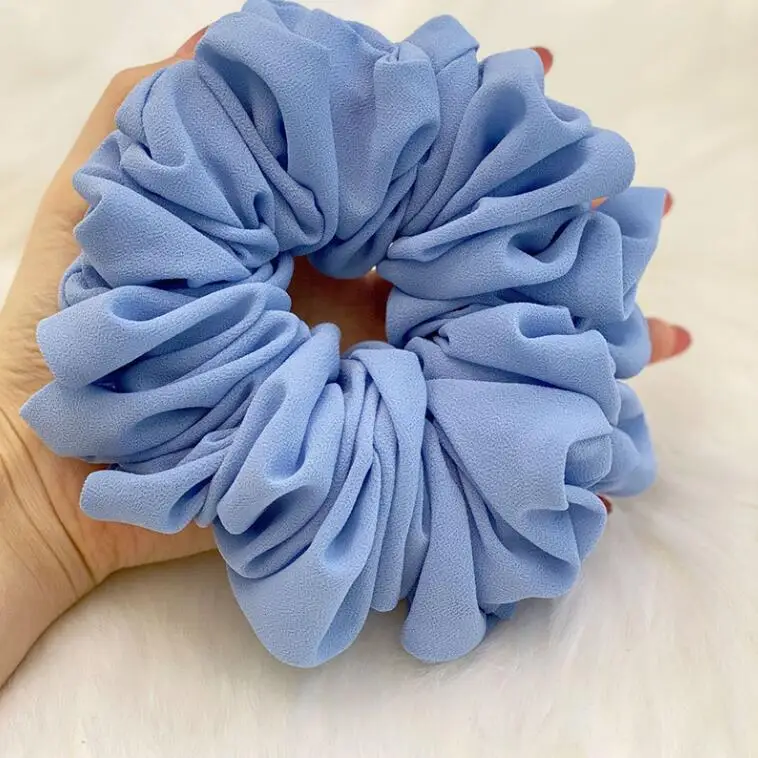 Chiffon Hijab Oversized Scrunchies for Malaysian Women 15X15CM Solid Colors Elastic Hair Accessories Muslim Indonesian Hair Band