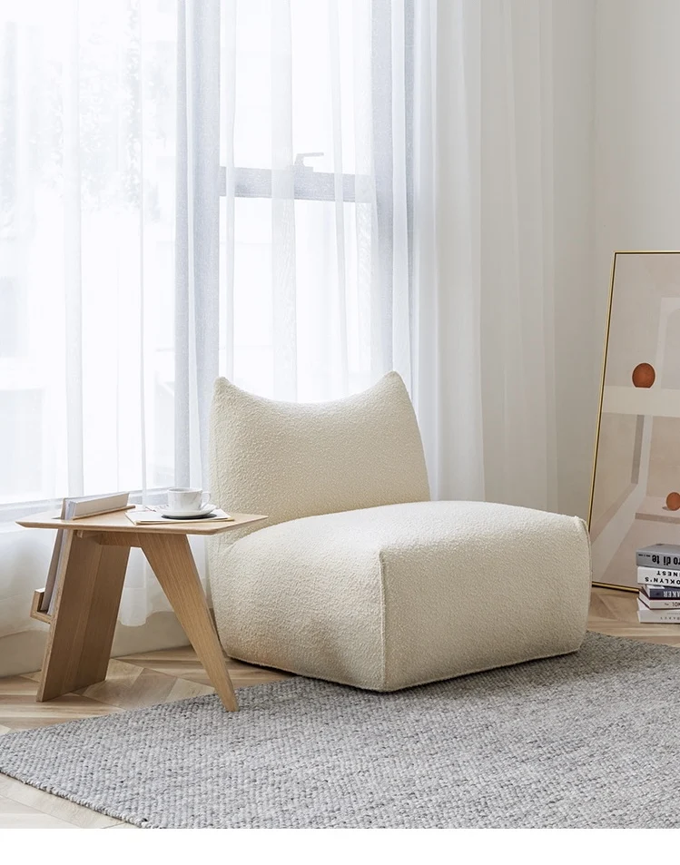 2021 Designer Teddy Velvet Solid Wood Frame White Armless Recliner Living Room Bedroom Lounge Chair