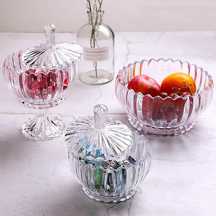 Wedding Party Vintage Glassware Clear Glass Sugar Jar Transparent Party Glass Candy Box with Lid
