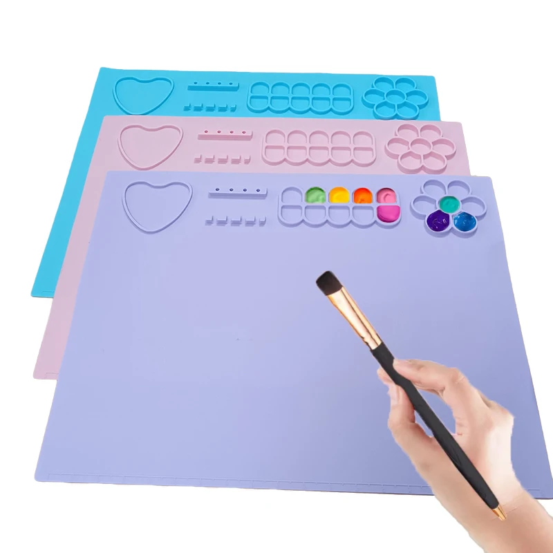 Custom Logo Color Multifunction Easy Clean Large Craft Kids Educational Toys Silicone Painting Drawing Mat With Heart Cup