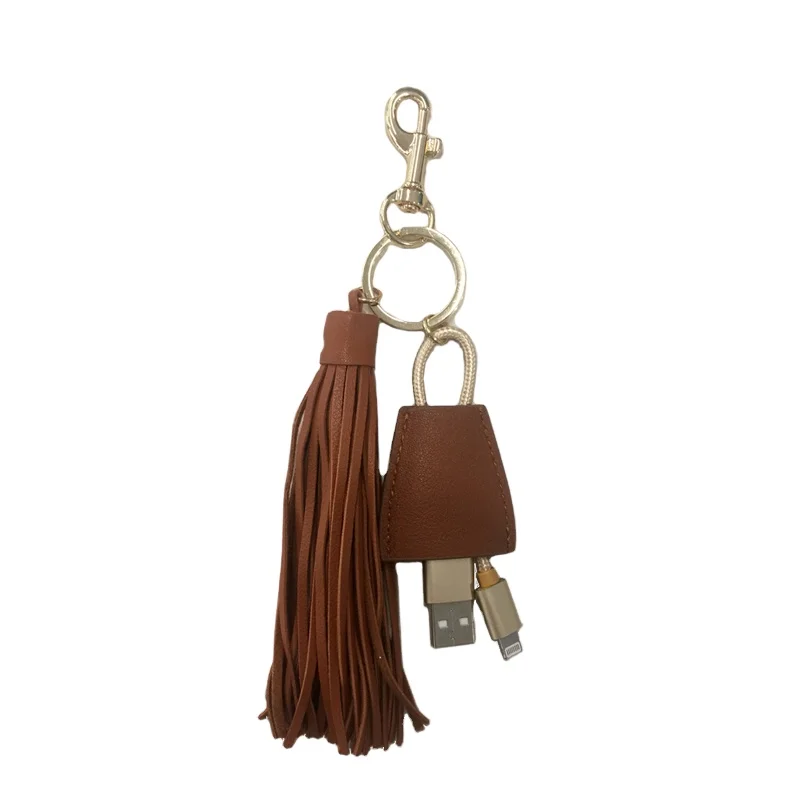 
Best selling travelling use PU crafts custom leather luggage tag key holder with USB cable and tassel 2021 