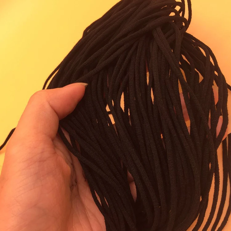 
2.5mm round tubular elastic black color in stock item face-mask ear loop band spandex cord 