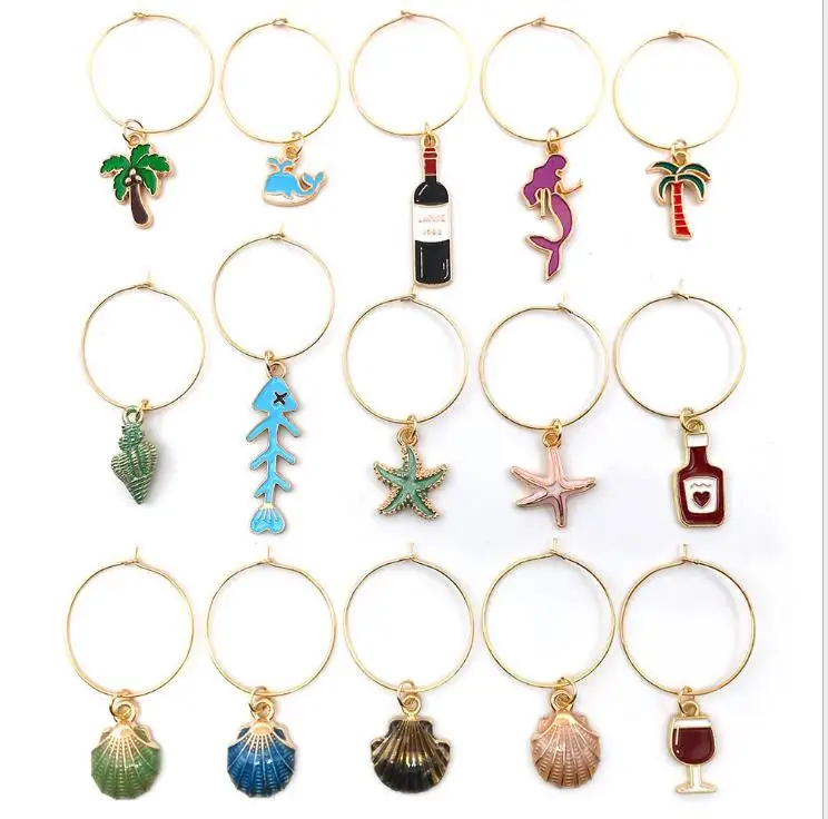 SUYAN Factory Price Hawaiian Jewelry Top Selling On Wish Vacation Jewelry Gold Zinc Alloy Sea Shell Wine Glass Charm