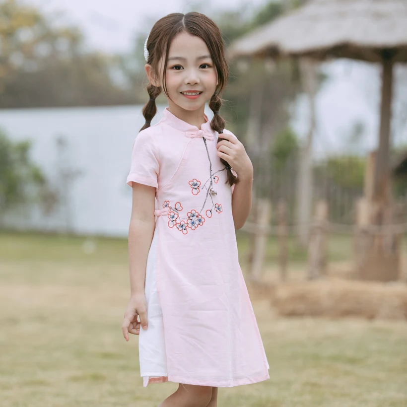 Chinese Traditional Cheongsam Layered Little Dresses Kids Wears Qipao Girl