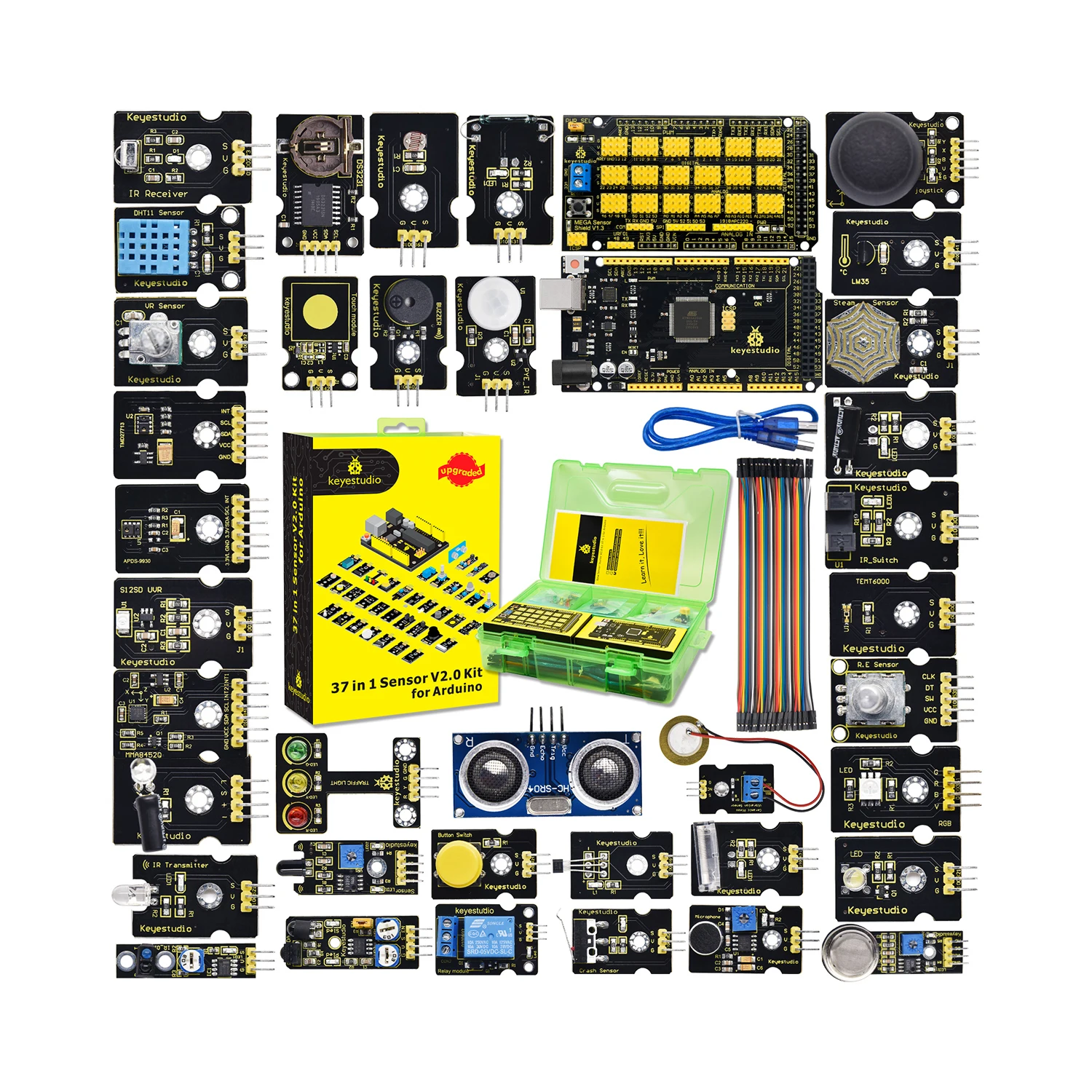 keyestudio 37 Sensor Module in 1 Box Learning Kit New Sensor Starter V2.0 Kit  for Arduino for Mega 2560 R3