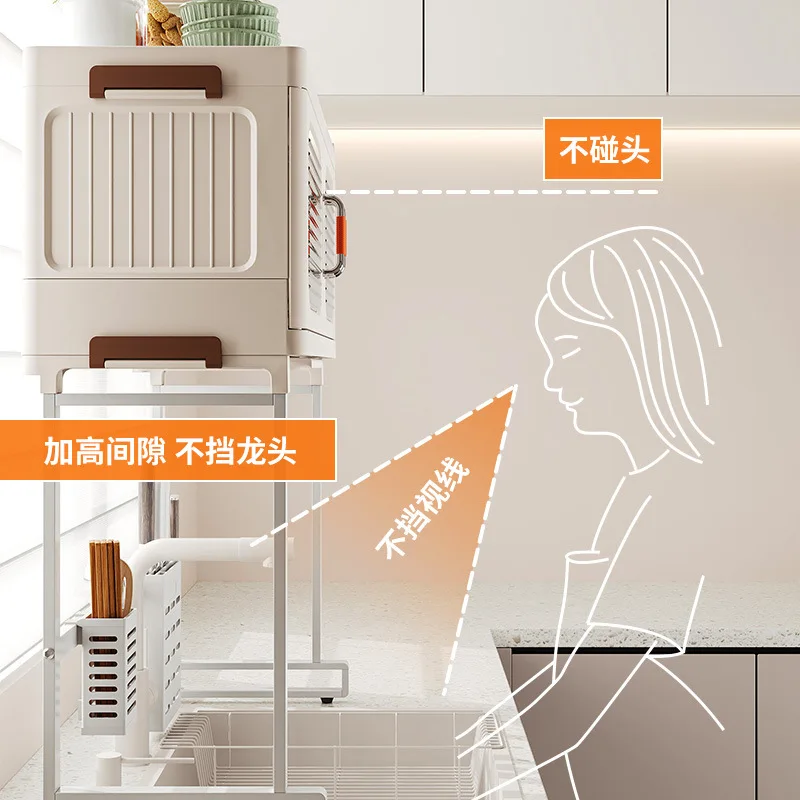 XJH Multi-Functional Home Kitchen Sink Rack Dustproof Dish Storage Drain Rack with Counter Surface Use as Holder