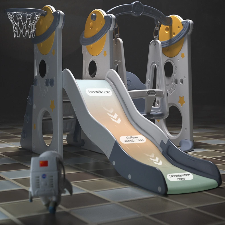 3 in 1 Toddler Plastic Climber and Swing Set Baby Slide Play Set with Basket to Play Basketball