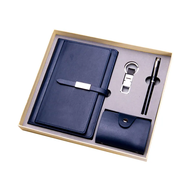 Wholesale business diary planner pu Leather Luxury Notebook company Gift Set Card case Holder & Pen &Keychain