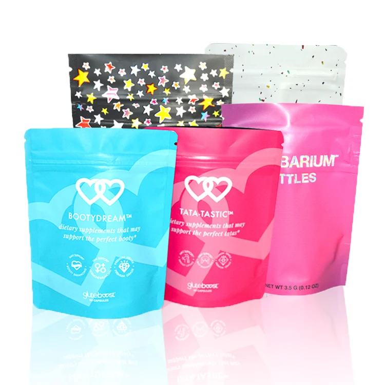 Custom Logo packaging sweet bags 1oz 28g / 7 gram / 4x5 inch 3.5 g edible candy ice cream smell proof zipper mylar plastic bag