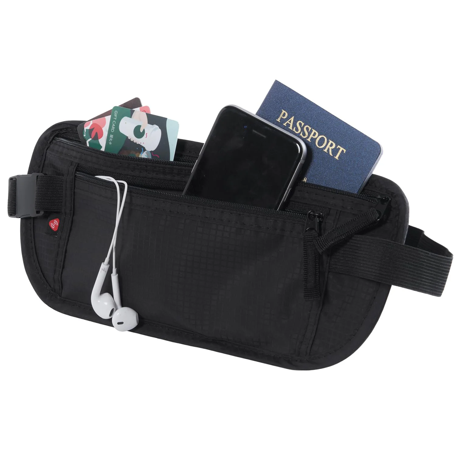 QQgift OEM Custom Travel Slim Passport Holder Secure Hidden RFID Hiking Travel Wallet Fanny Pack Waist Running Money Belt Bag